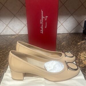Salvatore Ferragamo Cream Heels Classic Suede Design